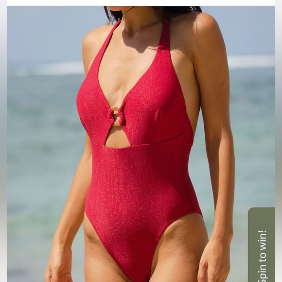 Berlook Red Lurex O-Ring one piece swimsuit - Picture 3 of 4